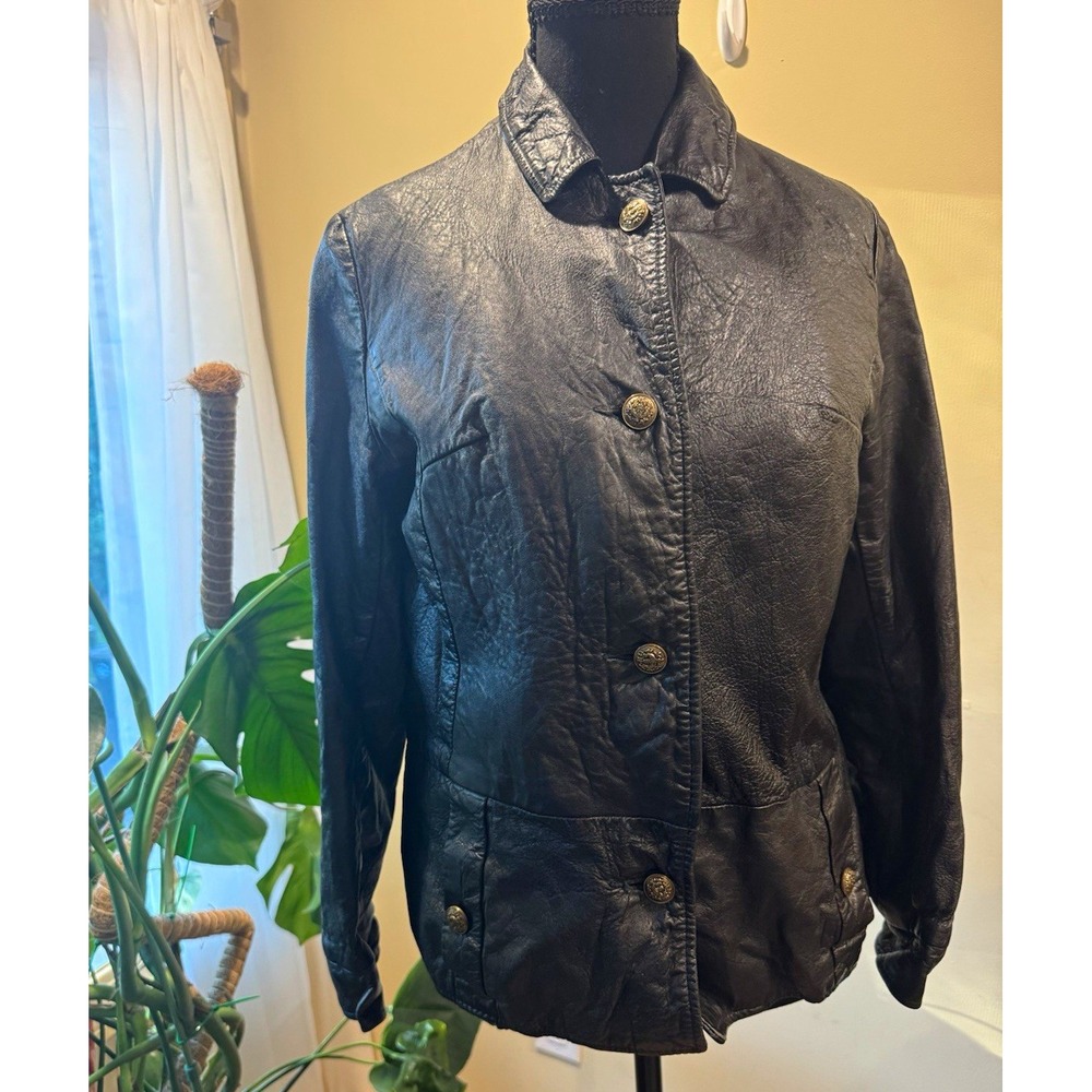 Women's Black Short Button Front Jacket Lined Pockets Long Sleeve Size S